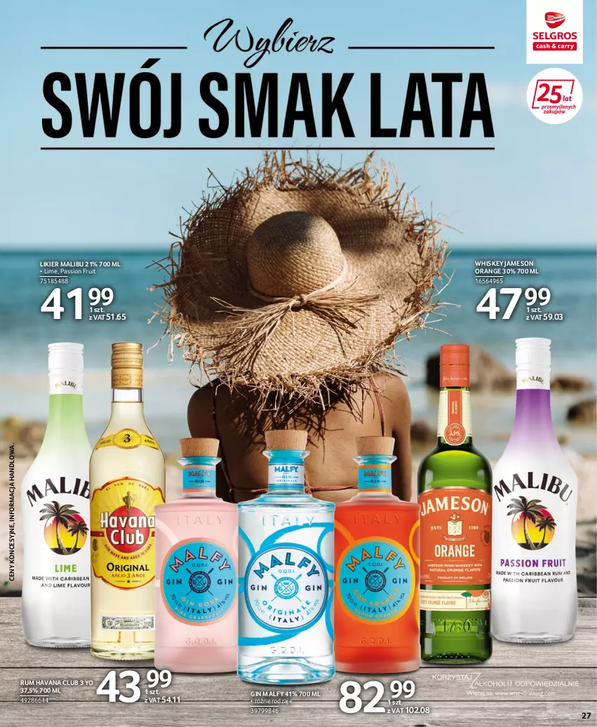 Gazetka promocyjna Selgros - Extra Oferta - ważna 14.07 do 27.07.2022 - strona 27 - produkty: Gin, Jameson, Likier, Malibu, Rum, Whiskey