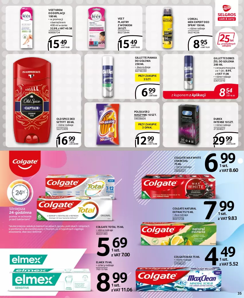 Gazetka promocyjna Selgros - Extra Oferta - ważna 14.07 do 27.07.2022 - strona 35 - produkty: Colgate, Colgate Total, Durex, Elmex, Gillette, Krem do depilacji, LG, Old Spice, Pianka do golenia, Ser, Veet