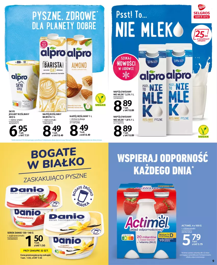 Gazetka promocyjna Selgros - Extra Oferta - ważna 14.07 do 27.07.2022 - strona 9 - produkty: Actimel, Danio, Jogurt, Napój, Napój roślinny, Ser, Serek