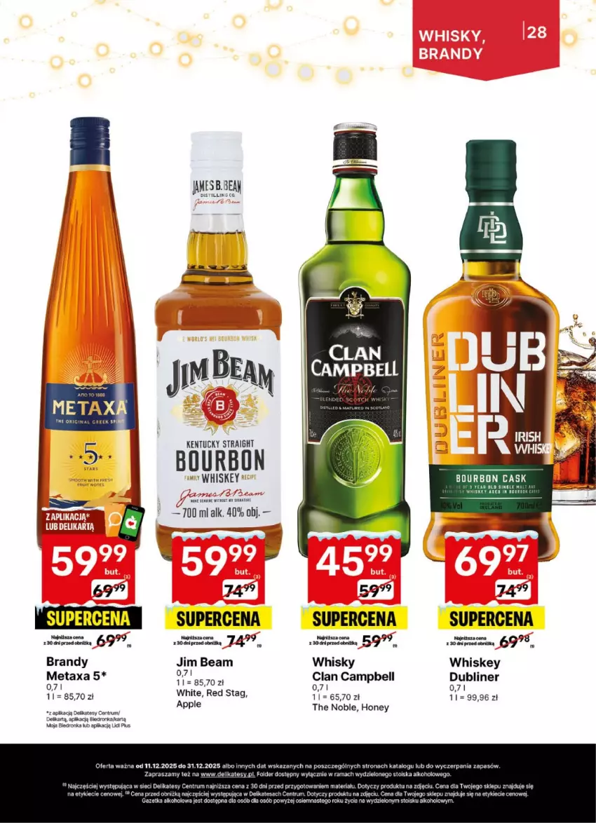 Gazetka promocyjna Delikatesy Centrum - Delibarek DC50-DC51-DC52 - ważna 11.12 do 31.12.2025 - strona 28 - produkty: Bell, Bourbon, Brandy, Brit, Dron, Gin, Jim Beam, Rama, Rum, Whiskey, Whisky