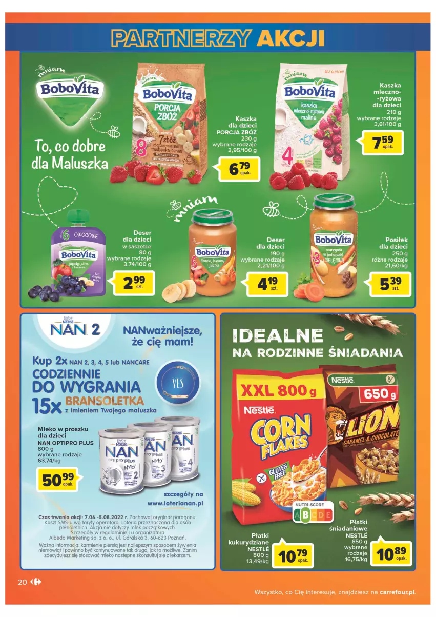 Gazetka promocyjna Carrefour - Gazetka Carrefour - ważna 05.07 do 30.07.2022 - strona 20 - produkty: Bransoletka, Danio, Deser, Dzieci, Gin, Gra, Karmi, Kosz, Mleko, Mleko w proszku, NAN Optipro, O nas, Por, Ryż, Ser