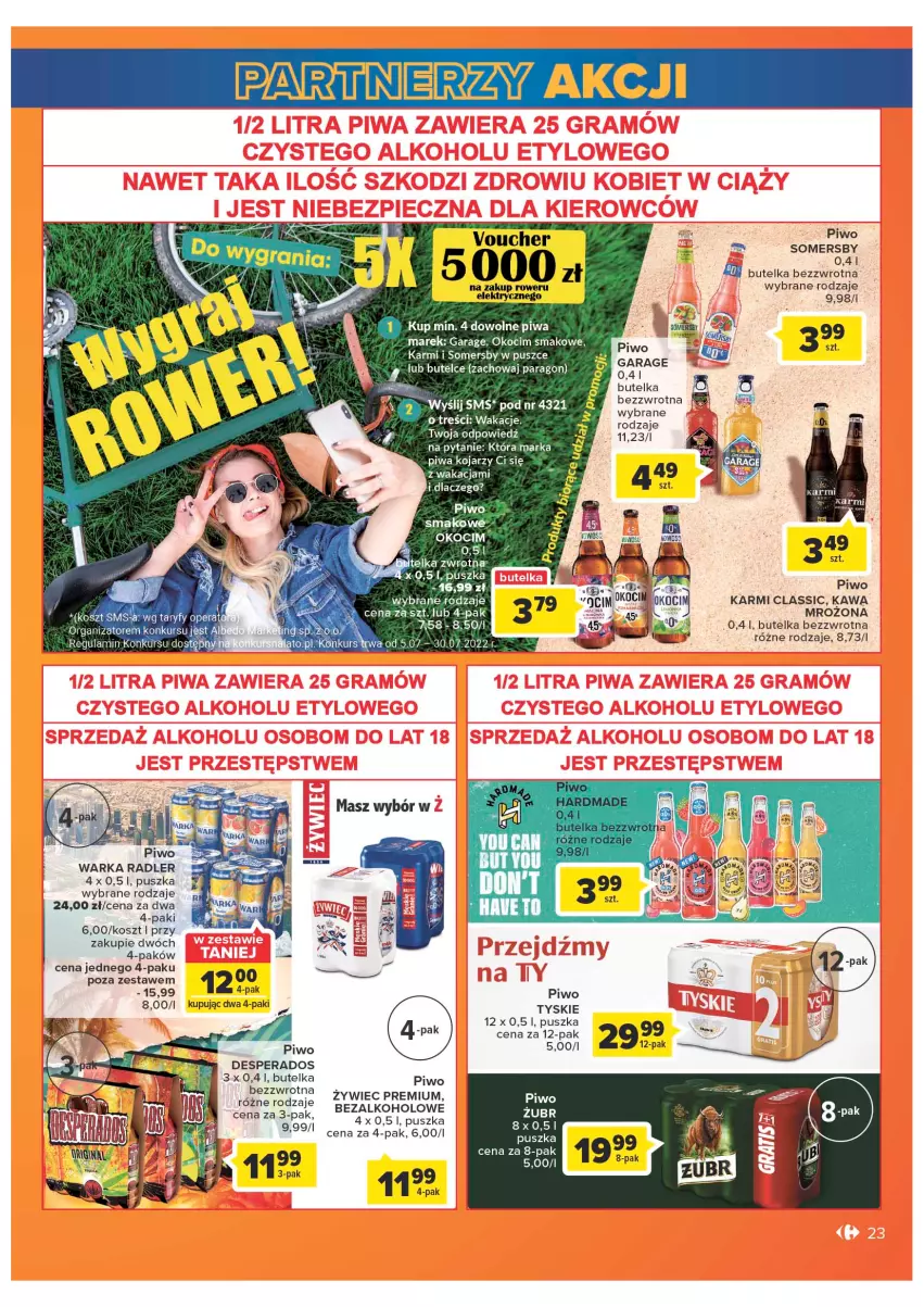 Gazetka promocyjna Carrefour - Gazetka Carrefour - ważna 05.07 do 30.07.2022 - strona 23 - produkty: Desperados, Karmi, Kawa, Koc, Kosz, Okocim, Piwa, Piwo, Radler, Somersby, Tyskie, Warka