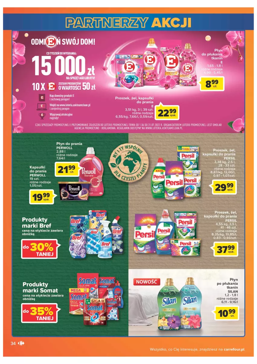 Gazetka promocyjna Carrefour - Gazetka Carrefour - ważna 05.07 do 30.07.2022 - strona 34 - produkty: Bref, Kapsułki do prania, Mola, Perwoll, Płyn do prania, Silan