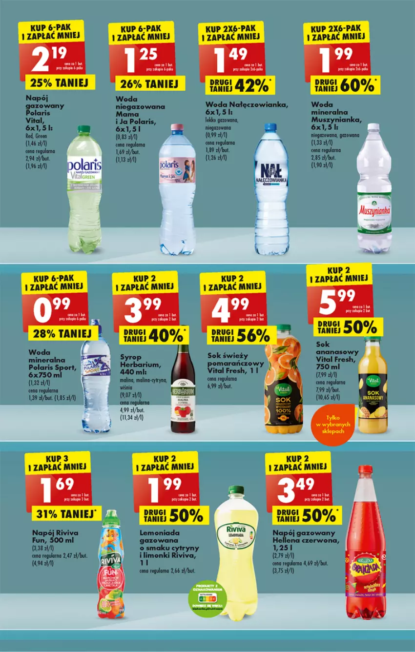 Gazetka promocyjna Biedronka - ważna 13.02 do 18.02.2023 - strona 35 - produkty: Ananas, Cytryny, Hellena, Lemoniada, Mus, Muszynianka, Nałęczowianka, Napój, Napój gazowany, Por, Sok, Sport, Syrop, Woda, Woda mineralna