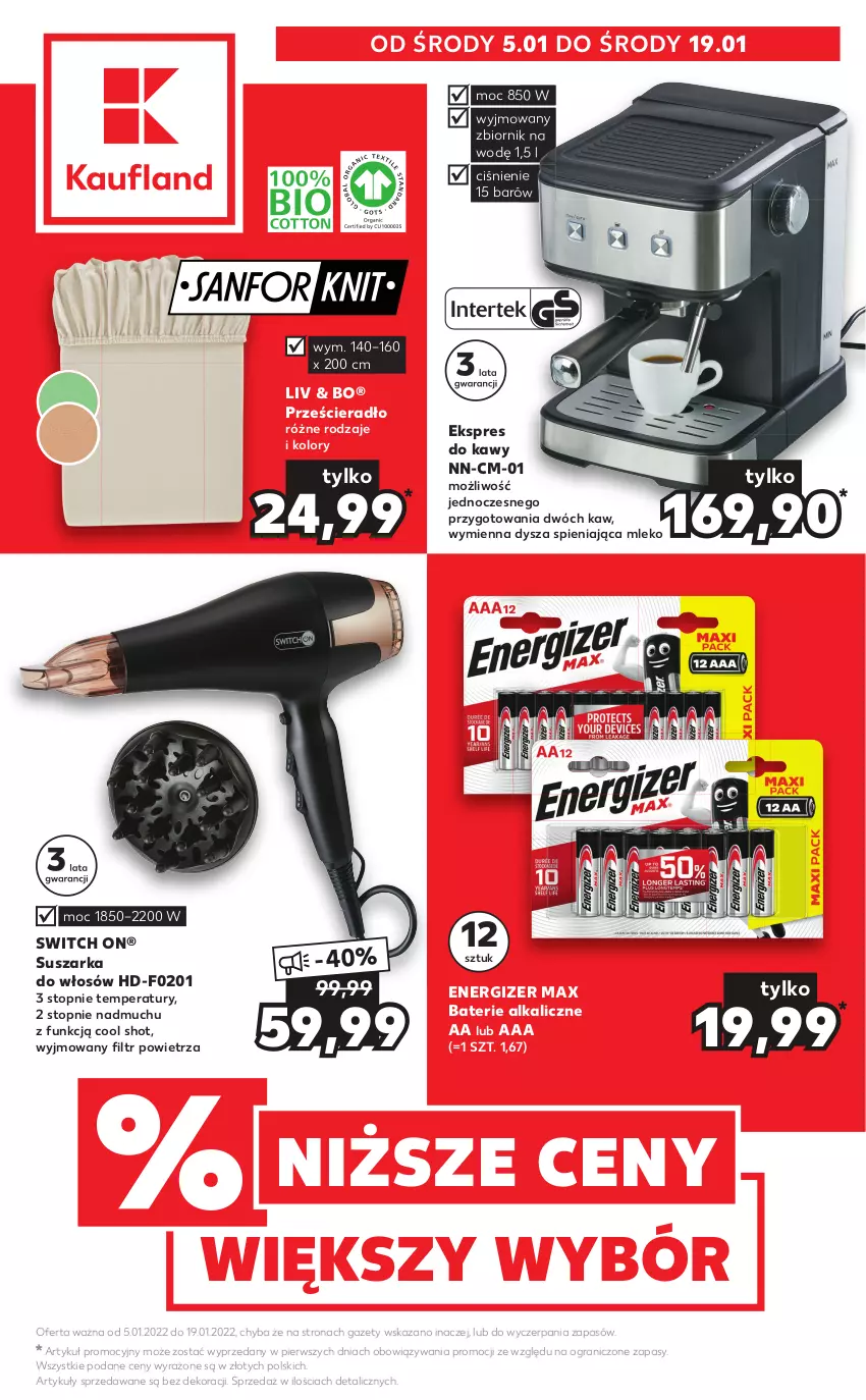 Gazetka promocyjna Kaufland - Oferta specjalna - ważna 05.01 do 19.01.2022 - strona 1 - produkty: Baterie alkaliczne, Energizer, Gra, Mleko, Prześcieradło, Suszarka, Top