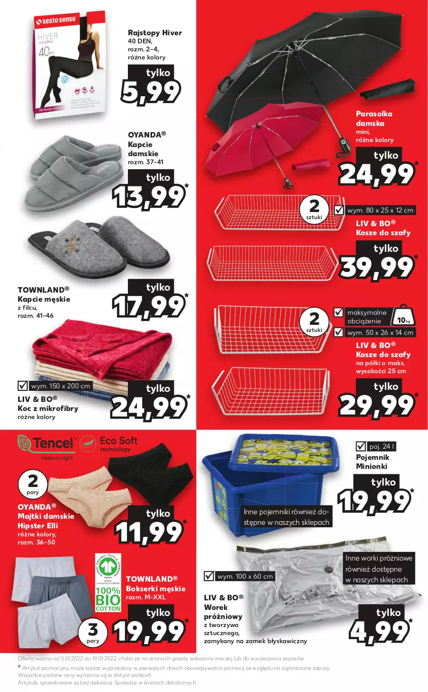 Gazetka promocyjna Kaufland - Oferta specjalna - ważna 05.01 do 19.01.2022 - strona 7 - produkty: Bokserki, Gra, Kapcie, Koc, Kosz, Majtki, Parasol, Pojemnik, Rajstopy, Ser, Sok, Top