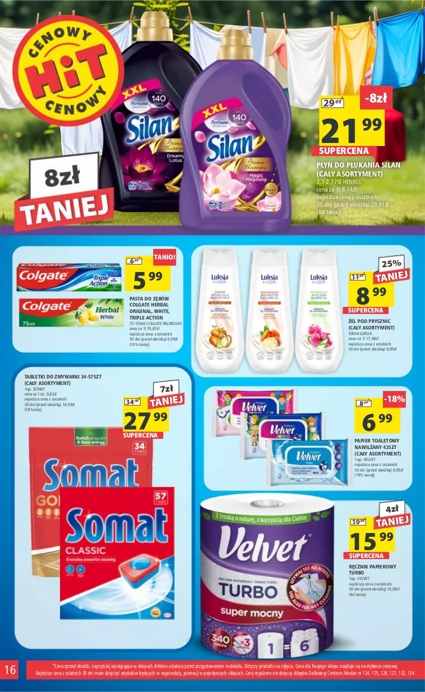 Gazetka promocyjna Arhelan - Gazetka - ważna 11.08 do 20.08.2023 - strona 16 - produkty: Colgate, Gin, LG, Luksja, Palmolive, Papier, Papier toaletowy, Pasta do zębów, Płyn do płukania, Ręcznik, Rum, Silan, Somat, Tablet, Tabletki do zmywarki, Velvet, Zmywarki