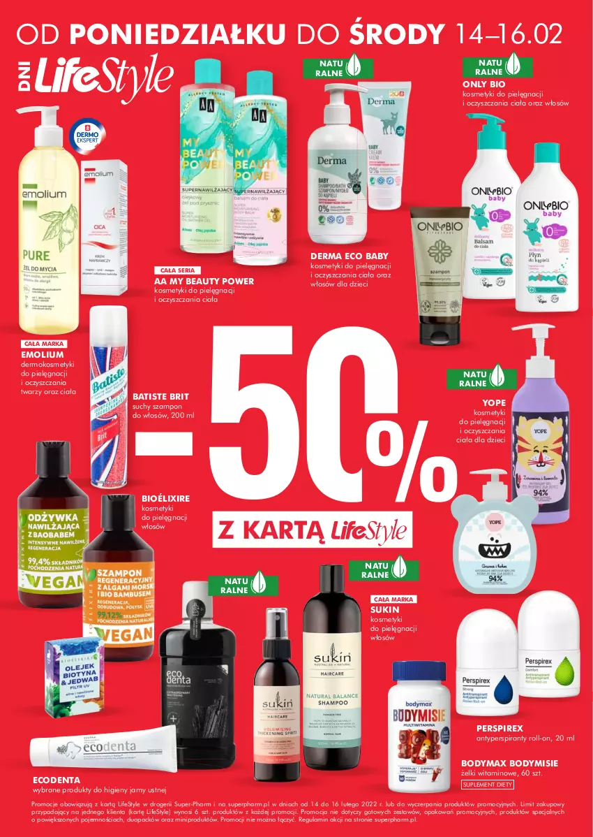 Gazetka promocyjna Super Pharm - Gazetka - ważna 10.02 do 16.02.2022 - strona 4 - produkty: Antyperspirant, Batiste, Body, Bodymax, Brit, Dzieci, Ecodenta, Emolium, Kosmetyki do pielęgnacji, Suchy szampon, Szampon, Yope