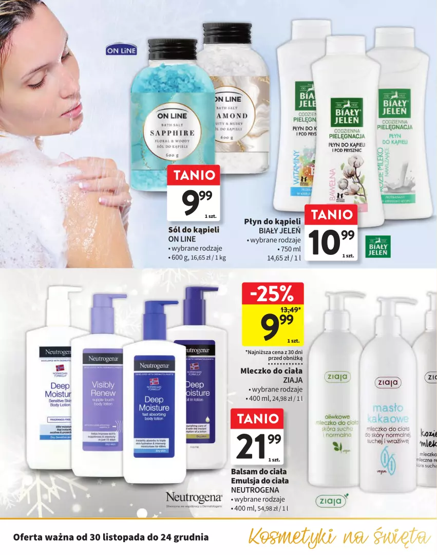 Gazetka promocyjna Intermarche - Gazetka Intermarche - ważna 30.11 do 24.12.2023 - strona 22 - produkty: Balsam do ciała, Biały Jeleń, Emulsja, Kakao, Mleczko, Mleczko do ciała, Neutrogena, Okap, Płyn do kąpieli, Sól, Sól do kąpieli, Top, Ziaja