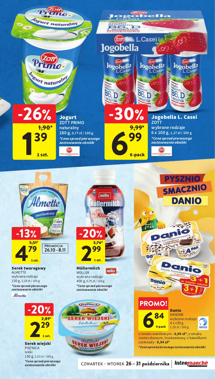 Gazetka promocyjna Intermarche - Gazetka Intermarche - ważna 26.10 do 31.10.2023 - strona 29 - produkty: Almette, Bell, Bella, Danio, Danone, Jogobella, Jogurt, Kawa, Müller, Müllermilch, Piątnica, Ser, Serek, Serek twarogowy, Serek wiejski, Zott, Zott Primo