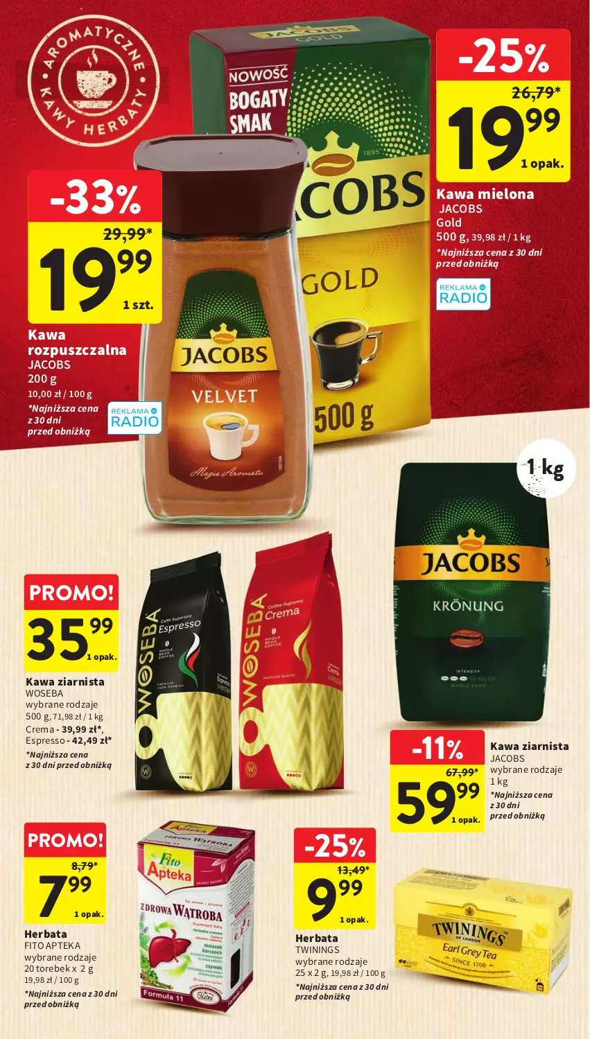 Gazetka promocyjna Intermarche - Gazetka Intermarche - ważna 26.10 do 31.10.2023 - strona 32 - produkty: Apteka, Herbata, Jacobs, Kawa, Kawa mielona, Kawa rozpuszczalna, Kawa ziarnista, Woseba