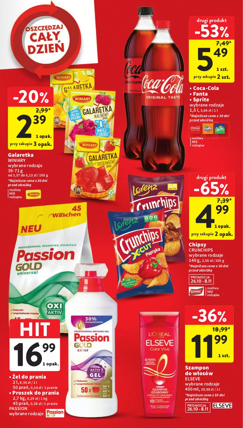 Gazetka promocyjna Intermarche - Gazetka Intermarche - ważna 26.10 do 31.10.2023 - strona 9 - produkty: Chipsy, Coca-Cola, Crunchips, Elseve, Fa, Fanta, Gala, Galaretka, Proszek do prania, Sprite, Szampon, Winiary