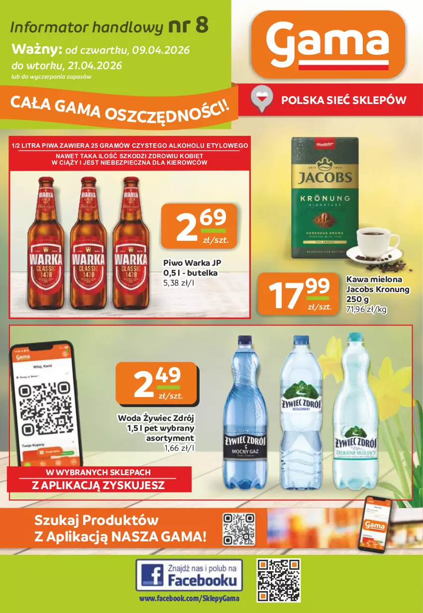 Gazetka promocyjna Gama - Gazetka Gama - ważna 09.04 do 21.04.2026 - strona 1 - produkty: Fa, Gra, Jacobs, Kawa, Kawa mielona, Piec, Piwa, Piwo, Warka, Woda