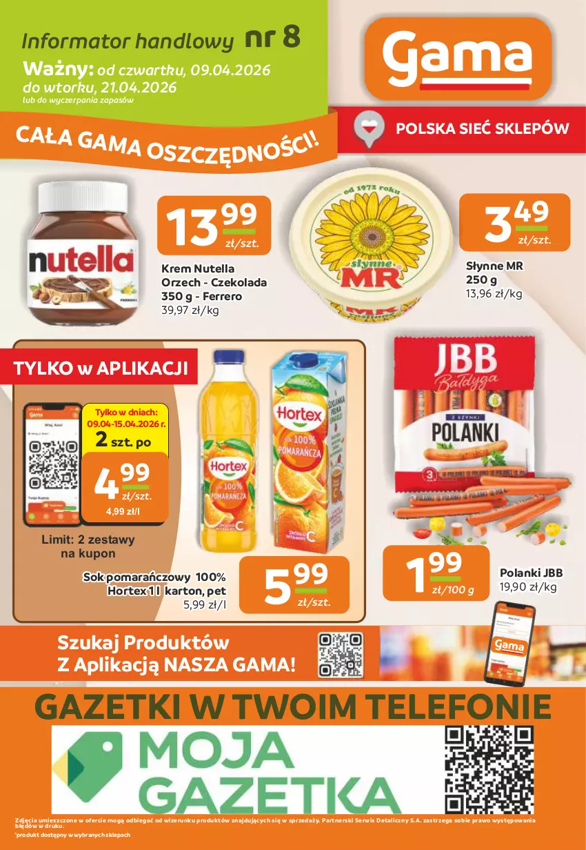 Gazetka promocyjna Gama - Gazetka Gama - ważna 09.04 do 21.04.2026 - strona 12 - produkty: Czekolada, Ferrero, Hortex, Lanki, Nutella, Ser, Słynne, Sok, Sok pomarańczowy, Telefon