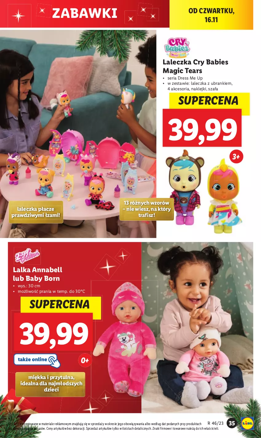 Gazetka promocyjna Lidl - GAZETKA - ważna 13.11 do 18.11.2023 - strona 35 - produkty: Baby Born, Bell, Dres, Dzieci, Fa, Klej, Lalka, Ser, Szafa