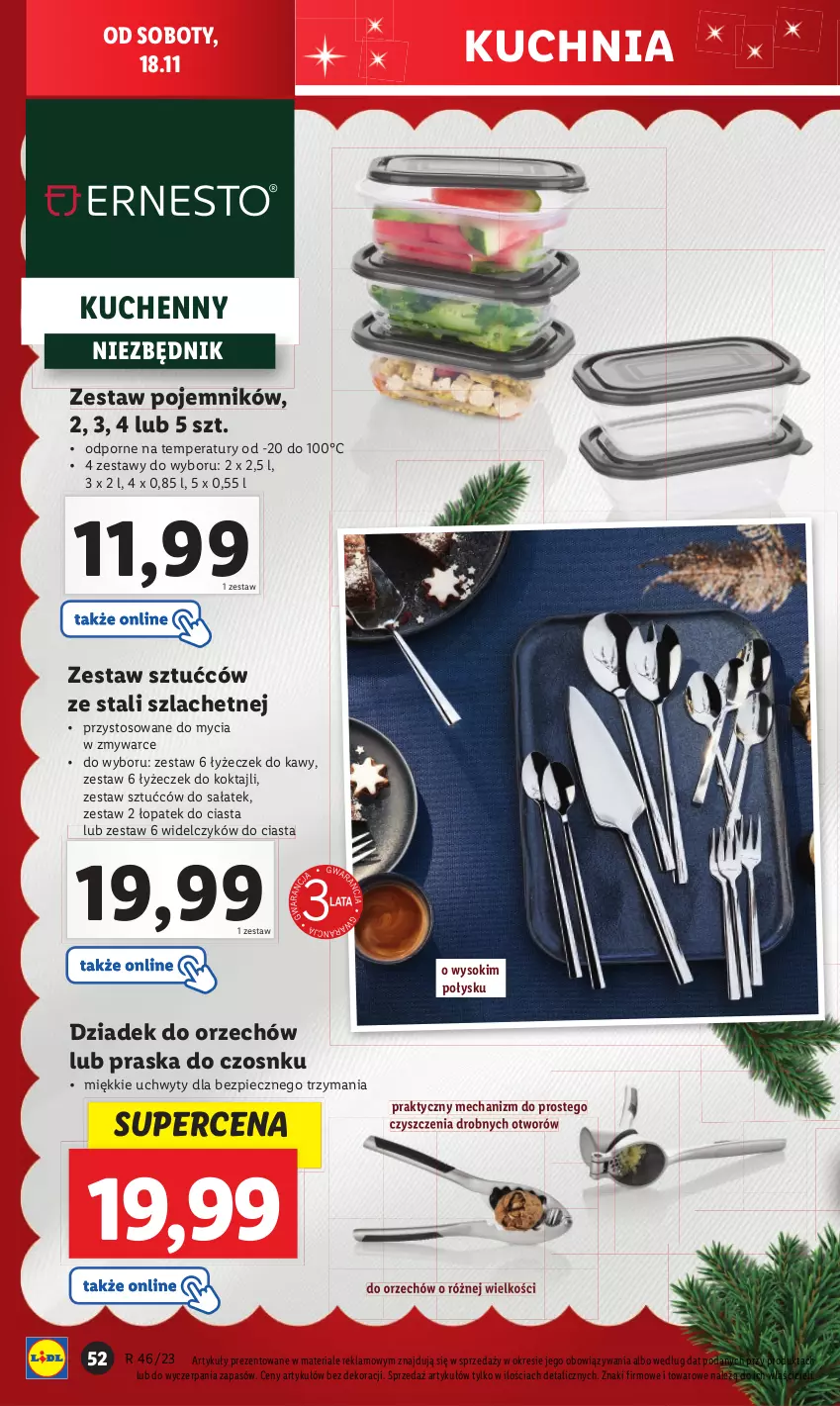 Gazetka promocyjna Lidl - GAZETKA - ważna 13.11 do 18.11.2023 - strona 54 - produkty: Dziadek do orzechów, Kuchnia, Piec, Pojemnik, Por, Praska, Sałat, Sok, Uchwyty, Zestaw sztućców