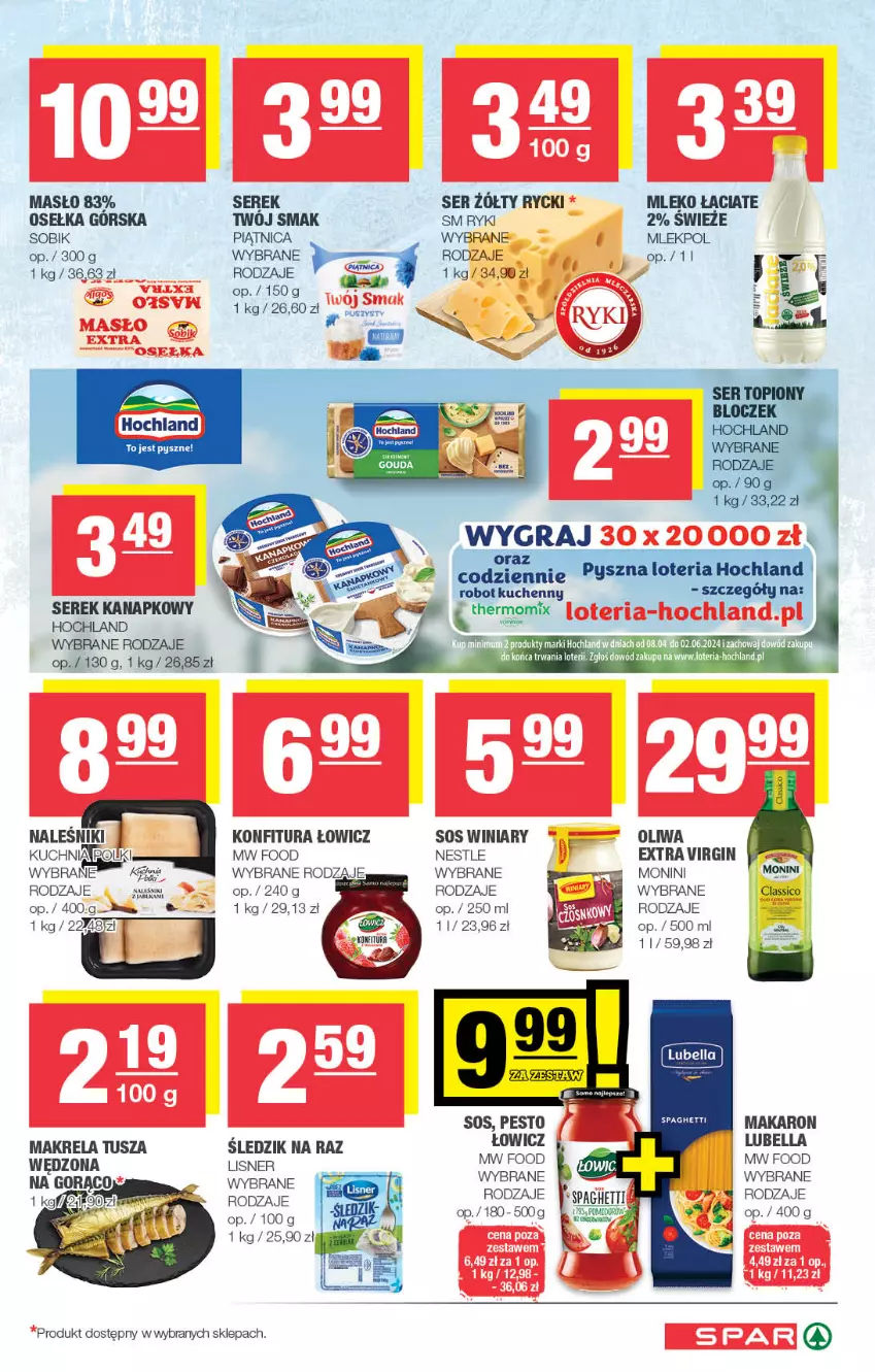 Gazetka promocyjna Spar - Spar - ważna 19.05 do 29.05.2024 - strona 3 - produkty: BIC, Gin, Hochland, Konfitura, Kuchnia, Lisner, Makaron, Masło, Mleko, Monini, Naleśniki, Pesto, Piątnica, Ser, Serek, Serek kanapkowy, Sos, Tusz, Twój Smak, Winiary