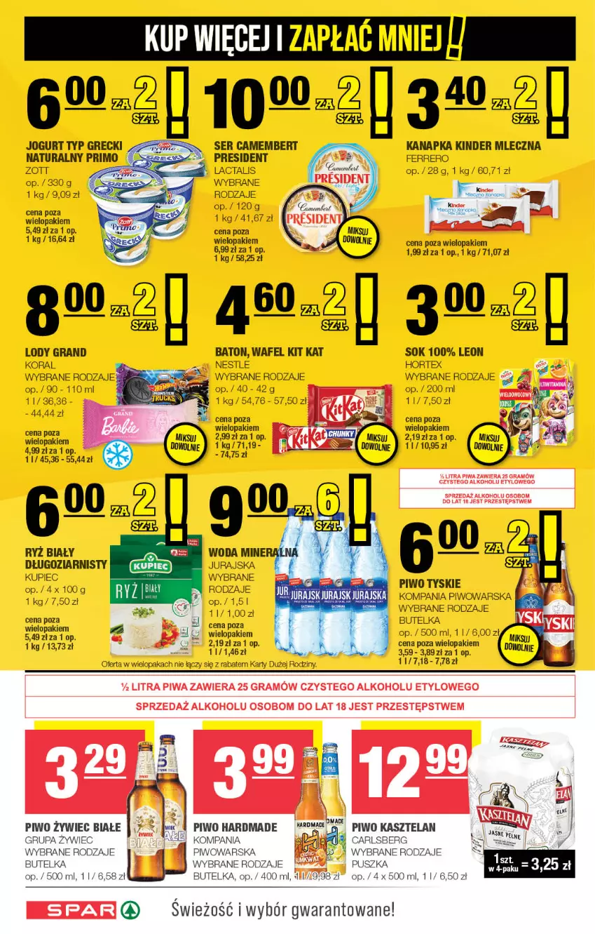 Gazetka promocyjna Spar - Spar - ważna 19.05 do 29.05.2024 - strona 6 - produkty: Baton, Carlsberg, Ferrero, Gra, Hortex, Jogurt, Kasztelan, Kinder, Kit Kat, Kupiec, Leon, Lody, Piec, Piwa, Piwo, Ser, Sok, Tyskie, Zott