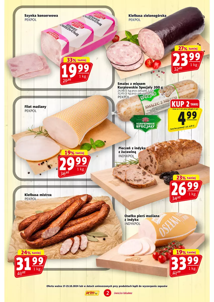 Gazetka promocyjna Prim Market - ważna 17.10 do 23.10.2024 - strona 2 - produkty: Kiełbasa, LANA, Pekpol, Piec, Ser, Smalec, Szynka, Szynka konserwowa