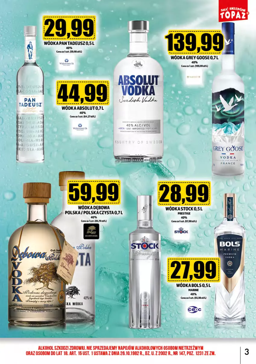 Gazetka promocyjna Topaz - Gazetka - ważna 01.09 do 30.09.2024 - strona 3 - produkty: Absolut, Bols, Stock, Wódka