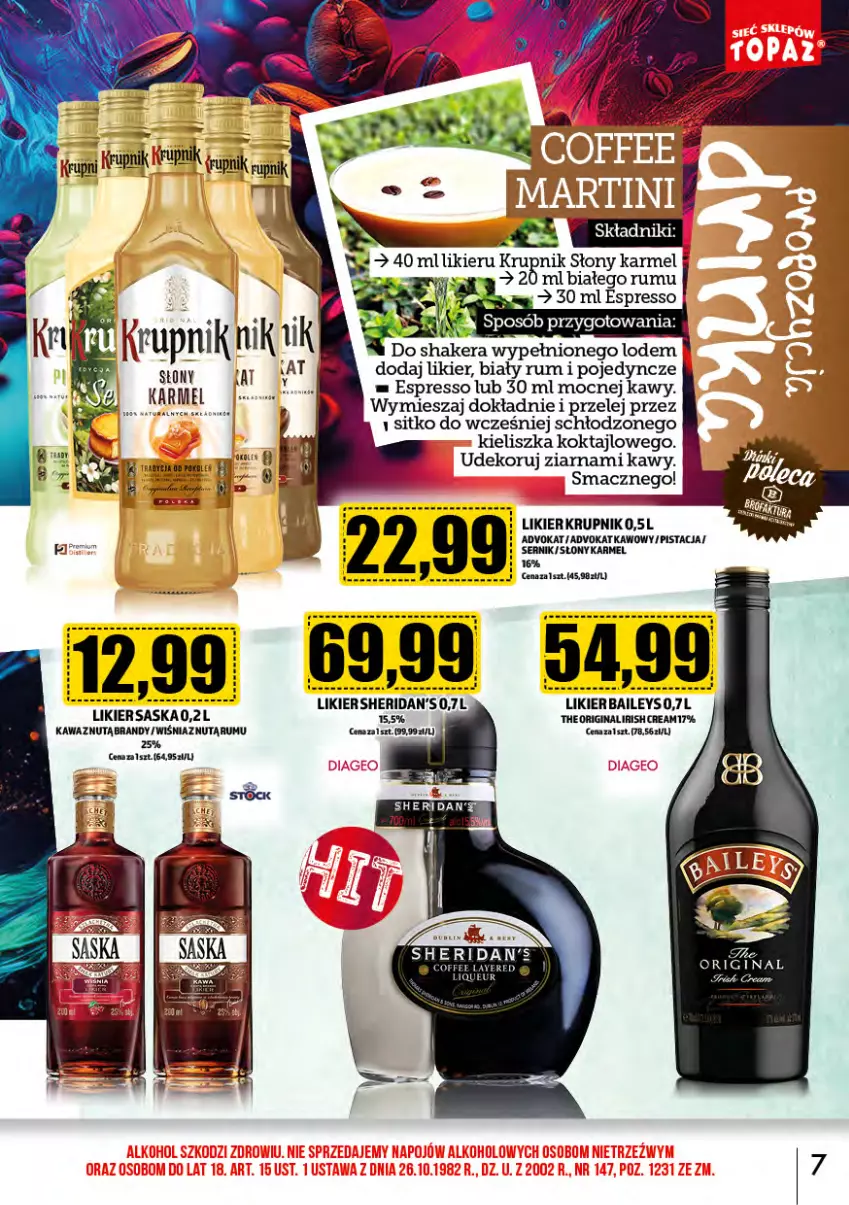 Gazetka promocyjna Topaz - Gazetka - ważna 01.09 do 30.09.2024 - strona 7 - produkty: Brandy, Gin, Kawa, Krupnik, Likier, Rum, Saska, Ser, Sitko