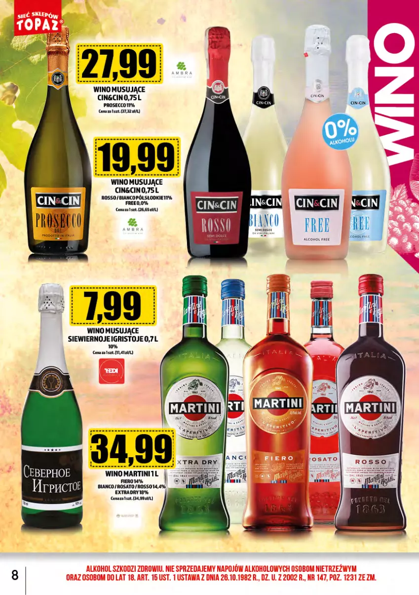 Gazetka promocyjna Topaz - Gazetka - ważna 01.09 do 30.09.2024 - strona 8 - produkty: Martini, Mus, Prosecco, Wino, Wino musujące