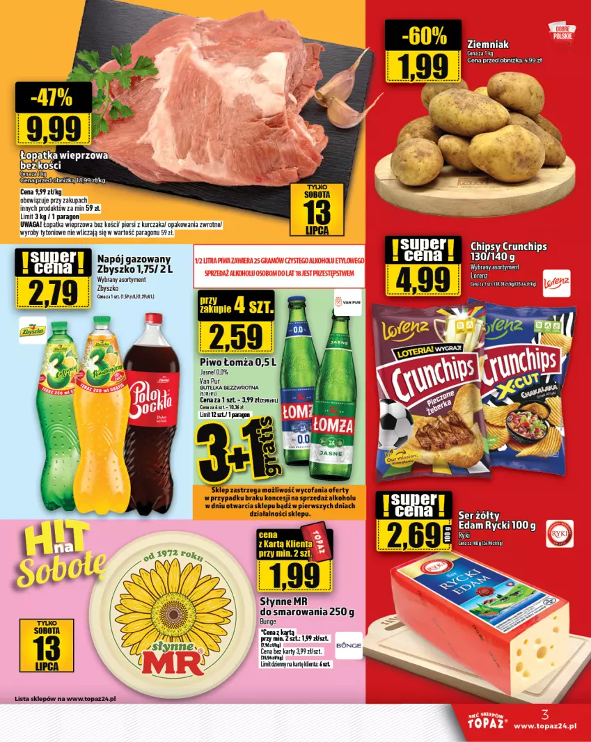 Gazetka promocyjna Topaz - Gazetka - ważna 11.07 do 17.07.2024 - strona 3 - produkty: Chipsy, Crunchips, Fa, Kurczak, Napój, Napój gazowany, Słynne, Top, Waga