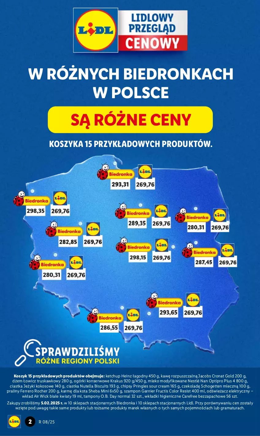 Gazetka promocyjna Lidl - GAZETKA - ważna 20.02 do 22.02.2025 - strona 2 - produkty: Air Wick, Carefree, Chipsy, Ciastka, Dron, Dżem, Ferrero, Ferrero Rocher, Fructis, Garnier, Gra, Heinz, Jacobs, Jeżyki, Ketchup, Kokos, Kosz, Krakus, Mleko, Mleko modyfikowane, NAN Optipro, Nestlé, Nutella, O.B., Ogórki konserwowe, Por, Praliny, Pringles, Rama, Schogetten, Ser, Sheba, Szampon, Tampony, Wkładki