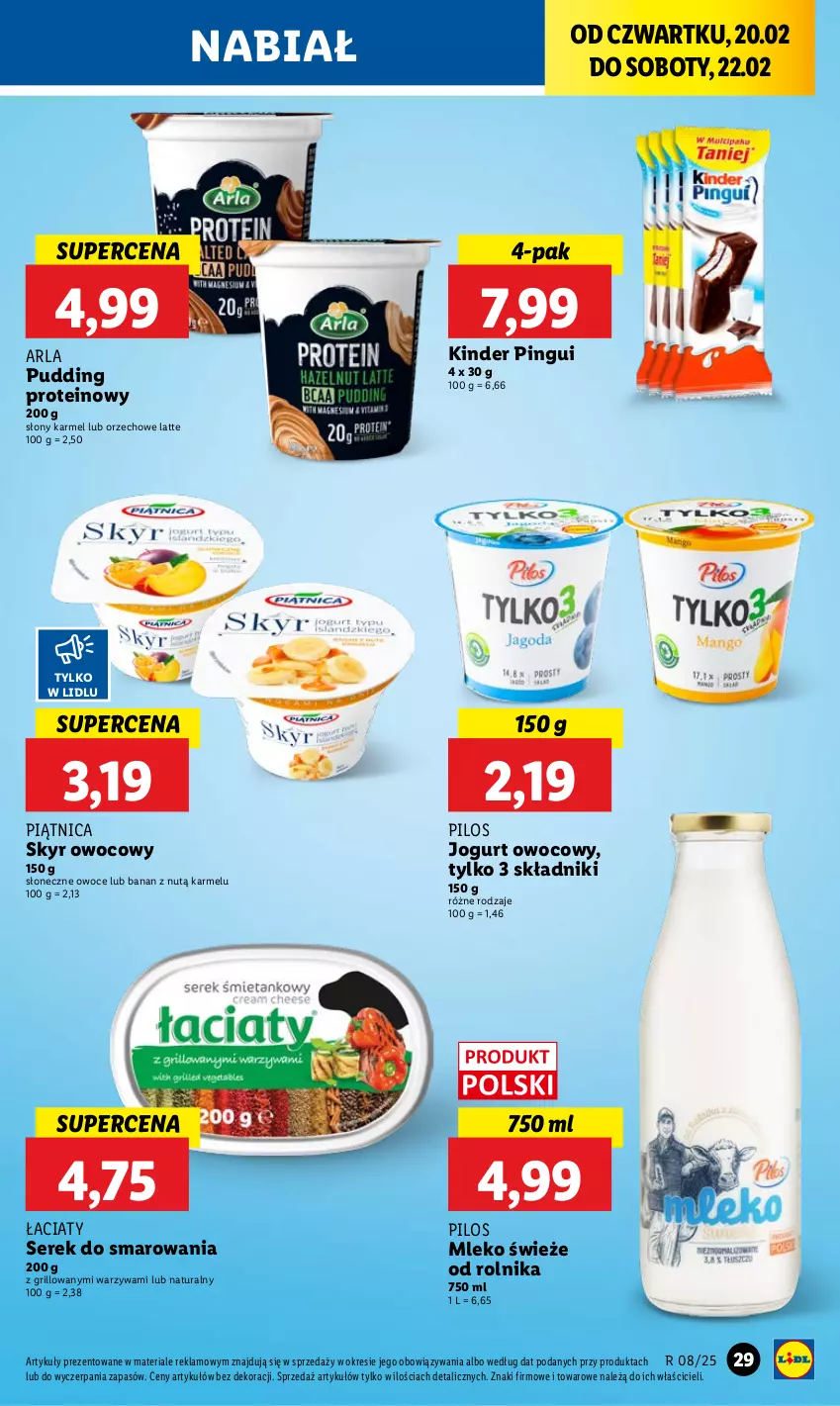 Gazetka promocyjna Lidl - GAZETKA - ważna 20.02 do 22.02.2025 - strona 33 - produkty: Grill, Jogurt, Jogurt owocowy, Kinder, Mleko, Owoce, Piątnica, Pilos, Pudding, Rolnik, Ser, Serek, Warzywa