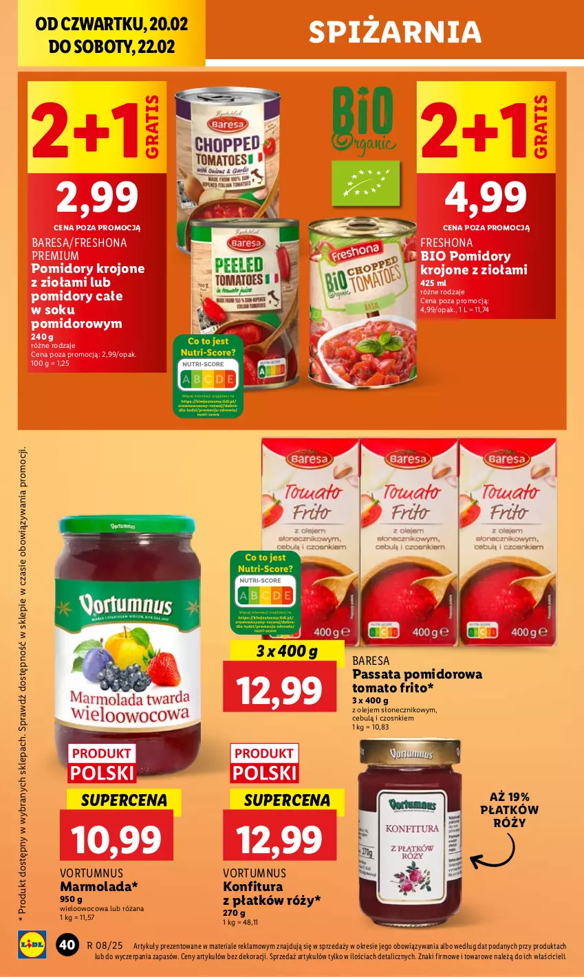 Gazetka promocyjna Lidl - GAZETKA - ważna 20.02 do 22.02.2025 - strona 46 - produkty: Gra, Konfitura, Marmolada, Mola, Olej, Pomidory, Pomidory krojone, Róża, Sok