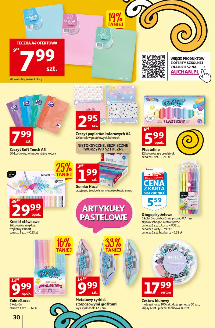 Gazetka promocyjna Auchan - Szkoła oszczędzania Temat PrzeSmaczne oferty Hipermarkety - ważna 04.08 do 10.08.2022 - strona 30 - produkty: Biuro, Długopis, Gra, Papier, Piec, Plastelina