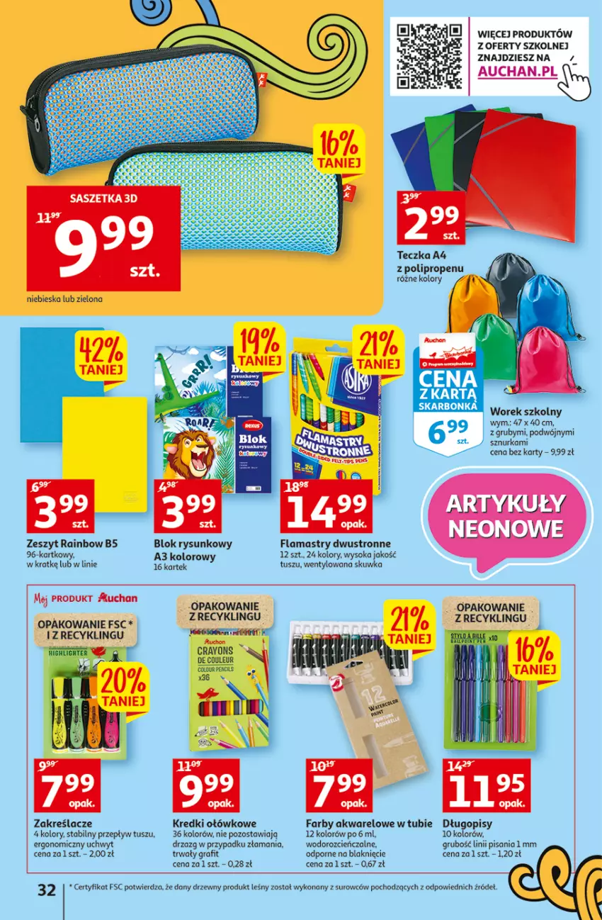 Gazetka promocyjna Auchan - Szkoła oszczędzania Temat PrzeSmaczne oferty Hipermarkety - ważna 04.08 do 10.08.2022 - strona 32 - produkty: Cień, Długopis, Fa, Flamastry, Gra, LG, Panda, Por, Ser, Sok, Tusz