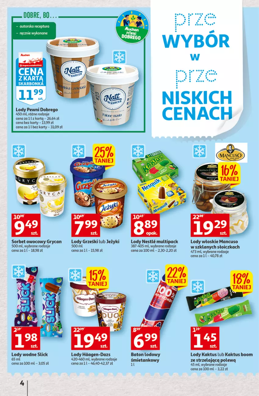 Gazetka promocyjna Auchan - Szkoła oszczędzania Temat PrzeSmaczne oferty Hipermarkety - ważna 04.08 do 10.08.2022 - strona 4 - produkty: Baton, Gry, Grześki, Jeżyki, Kaktus, Lody