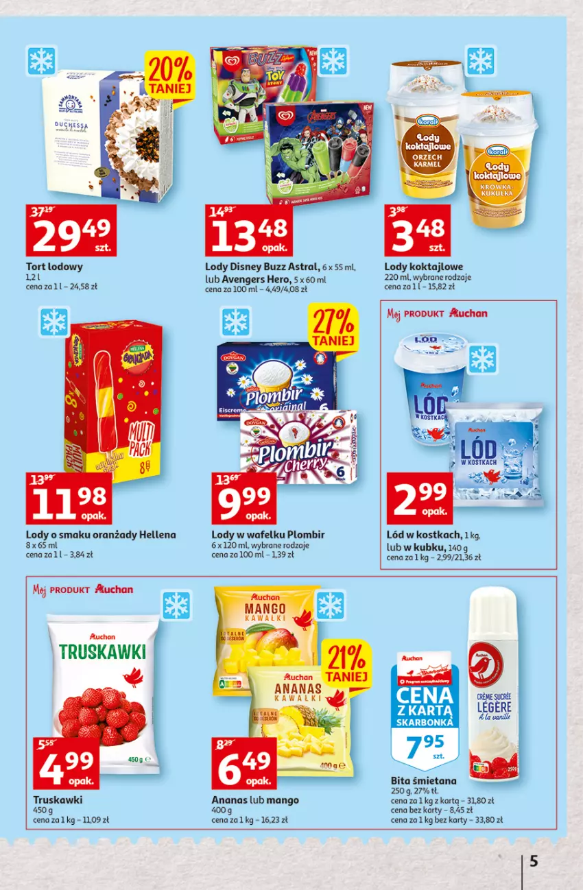 Gazetka promocyjna Auchan - Szkoła oszczędzania Temat PrzeSmaczne oferty Hipermarkety - ważna 04.08 do 10.08.2022 - strona 5 - produkty: Ananas, Avengers, Disney, Hellena, Kaczka, LG, Lody, Mango, Truskawki