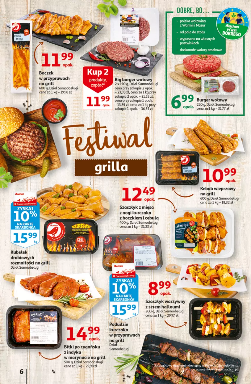 Gazetka promocyjna Auchan - Szkoła oszczędzania Temat PrzeSmaczne oferty Hipermarkety - ważna 04.08 do 10.08.2022 - strona 6 - produkty: Boczek, Burger, Grill, Kebab, Kurczak, Ser, Wołowina