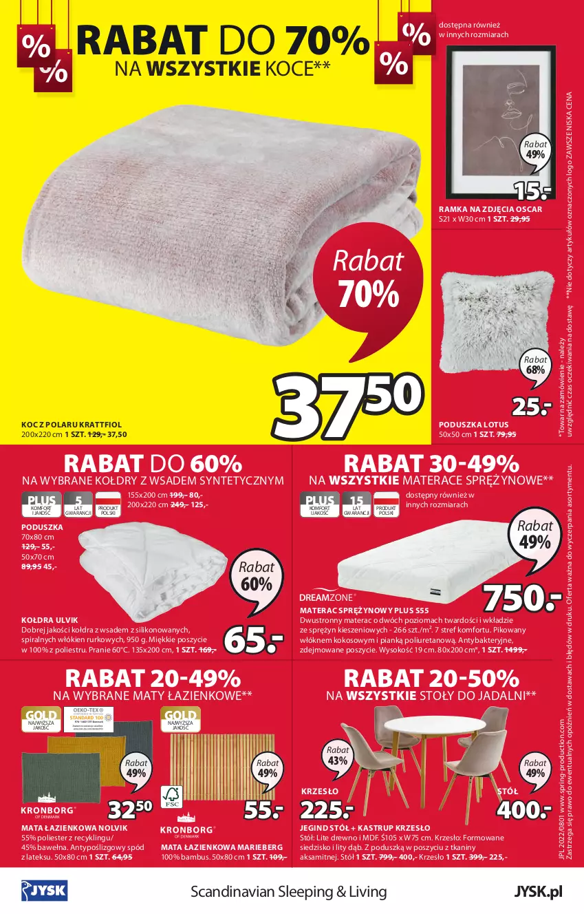 Gazetka promocyjna Jysk - Oferta tygodnia - ważna 27.07 do 09.08.2022 - strona 17 - produkty: Aksam, Gin, Koc, Kokos, Kołdra, Krzesło, Mata łazienkowa, Materac, Materac sprężynowy, Poduszka, Ramka, Siedzisko, Sok, Stół, Tera, Wełna