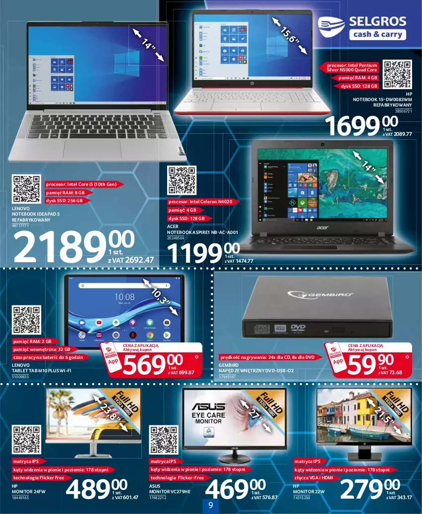 Gazetka promocyjna Selgros - Katalog Elektro - ważna 11.03 do 24.03.2021 - strona 9 - produkty: Acer, Asus, Fa, Gry, HP, Intel, Lenovo, Monitor, Notebook, Pentium, Procesor, Tablet, Top