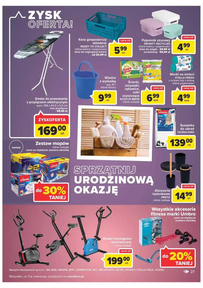 Gazetka promocyjna Carrefour - Gazetka Carrefour Zyskoteka - ważna 11.10 do 15.10.2022 - strona 27 - produkty: Brit, Deska do prasowania, Kosz, Mop, Pojemnik, Por, Rękawice, Rolki, Rower, Sport, Suszarka, Suszarka do ubrań, Vileda, Wiadro, Worki na śmiec, Worki na śmieci