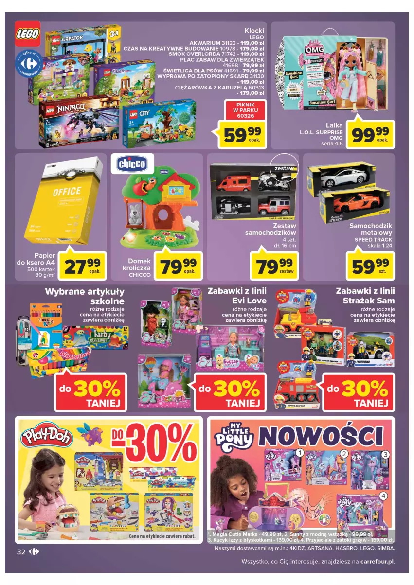 Gazetka promocyjna Carrefour - Gazetka Carrefour Zyskoteka - ważna 11.10 do 15.10.2022 - strona 32 - produkty: Akwarium, Chicco, Chodzik, Fotel, Hasbro, L.O.L., LEGO, Papier, Papier do ksero, Ser, Top