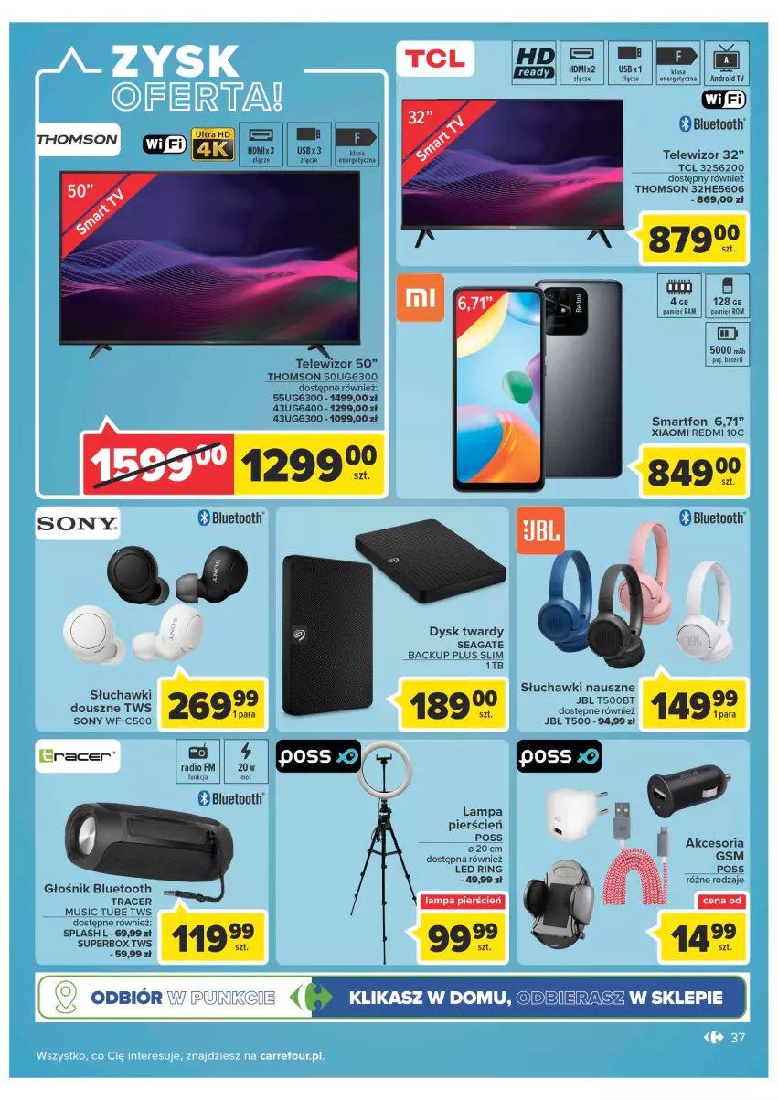 Gazetka promocyjna Carrefour - Gazetka Carrefour Zyskoteka - ważna 11.10 do 15.10.2022 - strona 37 - produkty: Android TV, Cień, Głośnik, Głośnik bluetooth, JBL, Lampa, Mus, Słuchawki, Smartfon, Sony, Sos, Telewizor, Thomson