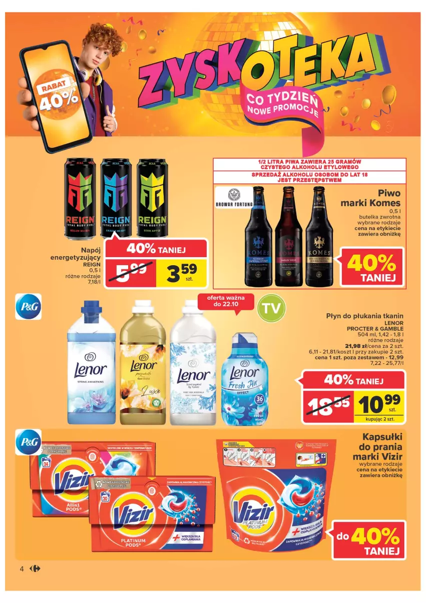 Gazetka promocyjna Carrefour - Gazetka Carrefour Zyskoteka - ważna 11.10 do 15.10.2022 - strona 4 - produkty: Gra, Kosz, Lenor, Napój, Piwa, Piwo, Płyn do płukania