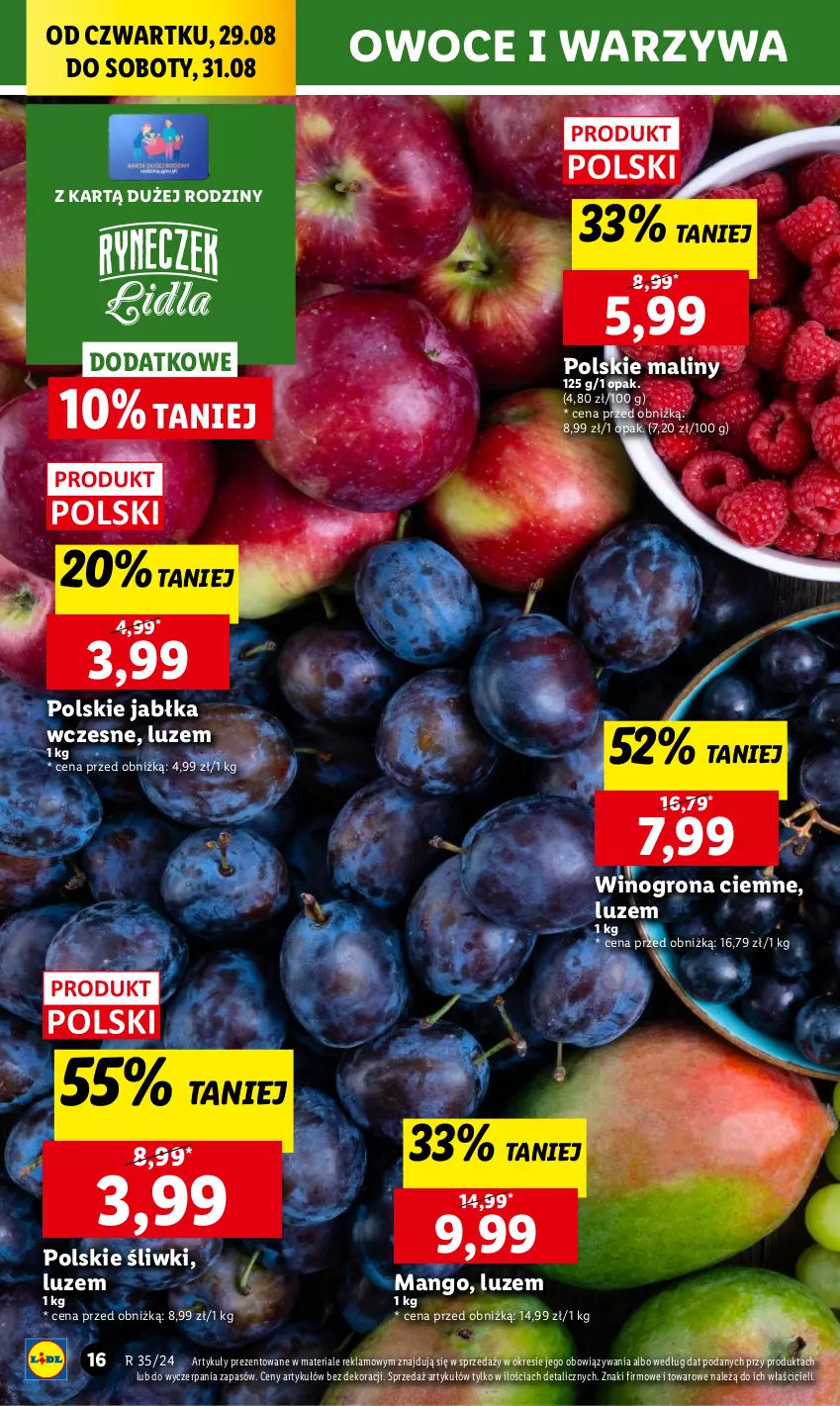 Gazetka promocyjna Lidl - GAZETKA - ważna 29.08 do 31.08.2024 - strona 18 - produkty: Chleb, Jabłka, Maliny, Mango, Owoce, Ser, Warzywa, Wino, Winogrona