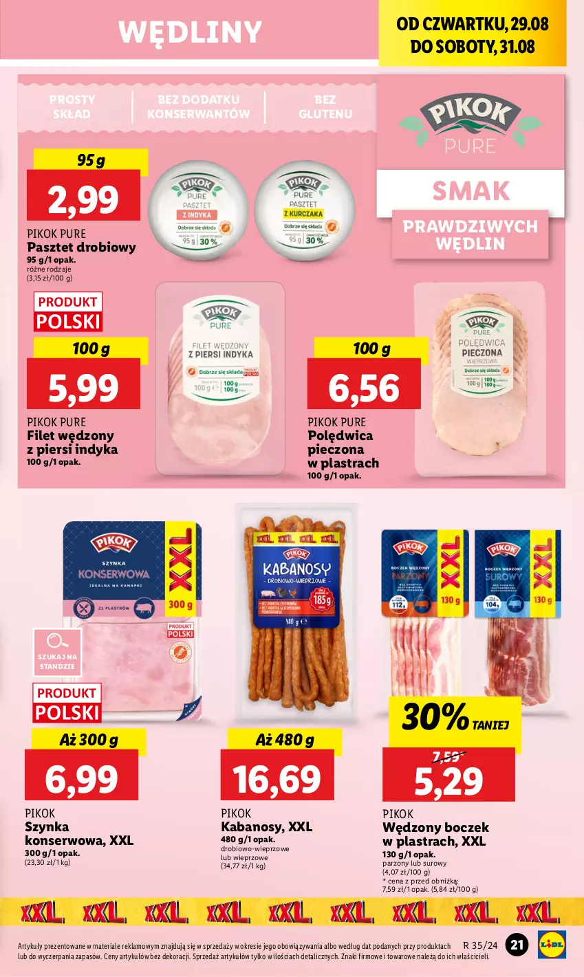 Gazetka promocyjna Lidl - GAZETKA - ważna 29.08 do 31.08.2024 - strona 23 - produkty: Boczek, Kabanos, Pasztet, Piec, PIKOK, Polędwica, Pur, Ser, Szynka, Szynka konserwowa