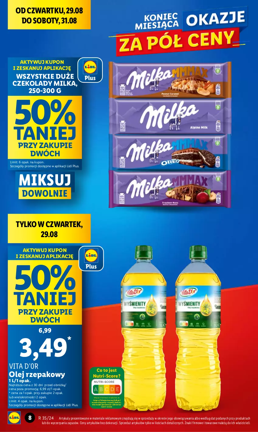 Gazetka promocyjna Lidl - GAZETKA - ważna 29.08 do 31.08.2024 - strona 8 - produkty: Milka, Olej, Olej rzepakowy, Wazon