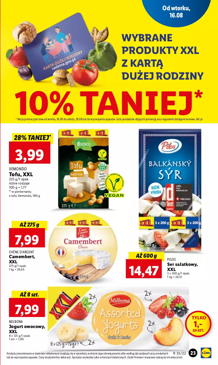 Gazetka promocyjna Lidl - GAZETKA - ważna 16.08 do 17.08.2022 - strona 27 - produkty: Camembert, Jogurt, Jogurt owocowy, Pilos, Por, Sałat, Ser, Tofu