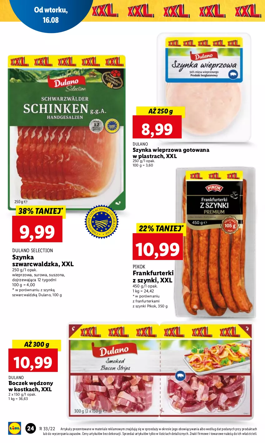 Gazetka promocyjna Lidl - GAZETKA - ważna 16.08 do 17.08.2022 - strona 28 - produkty: Boczek, Dulano, Frankfurterki, PIKOK, Por, Szynka, Szynka wieprzowa