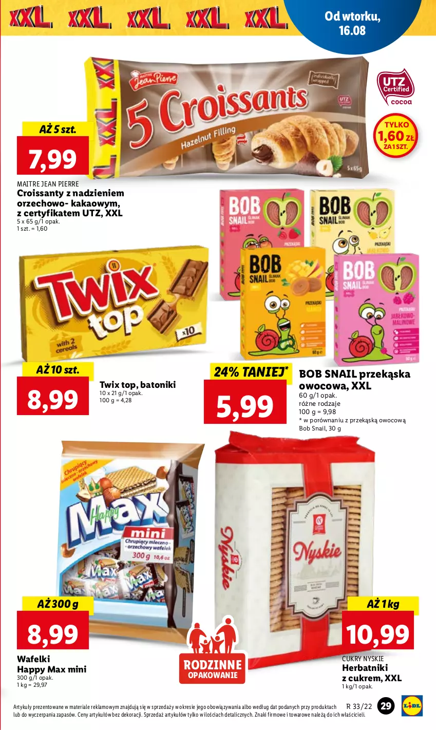 Gazetka promocyjna Lidl - GAZETKA - ważna 16.08 do 17.08.2022 - strona 33 - produkty: Baton, Croissant, Herbatniki, Kakao, Por, Tonik, Top, Twix