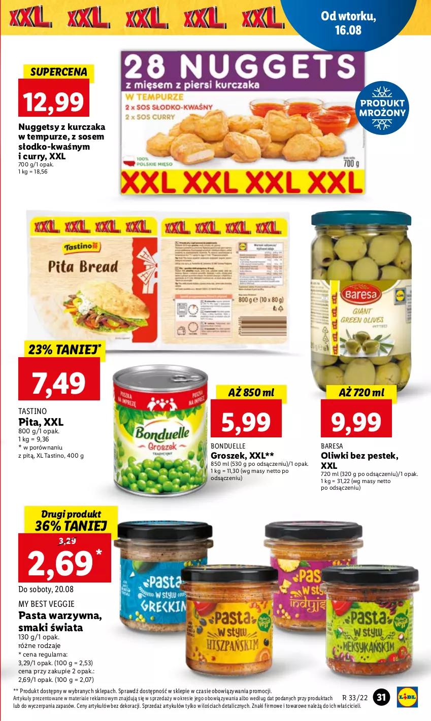 Gazetka promocyjna Lidl - GAZETKA - ważna 16.08 do 17.08.2022 - strona 35 - produkty: Bonduelle, Groszek, Kurczak, Oliwki, Pasta warzywna, Por, Pur, Sos, Stek