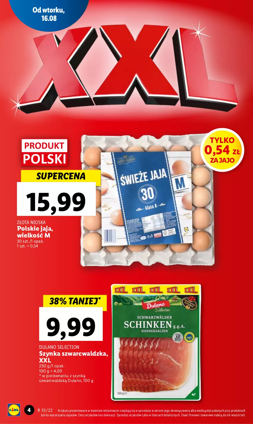 Gazetka promocyjna Lidl - GAZETKA - ważna 16.08 do 17.08.2022 - strona 4 - produkty: Dulano, Jaja, Por, Szynka