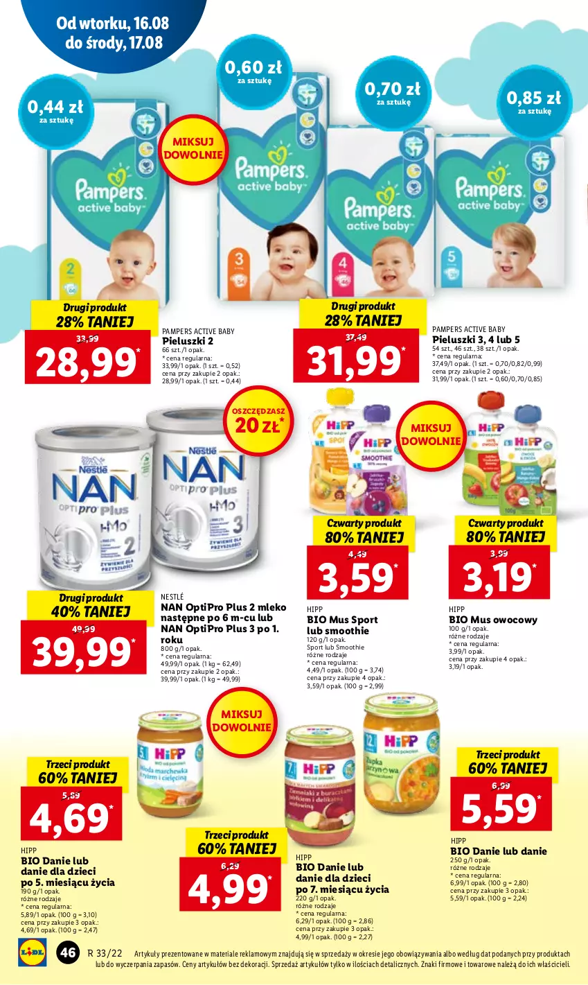 Gazetka promocyjna Lidl - GAZETKA - ważna 16.08 do 17.08.2022 - strona 50 - produkty: Danie dla dzieci, Dzieci, HiPP, Hipp Bio, Mleko, Mus, NAN Optipro, Nestlé, O nas, Pampers, Por, Smoothie, Sport